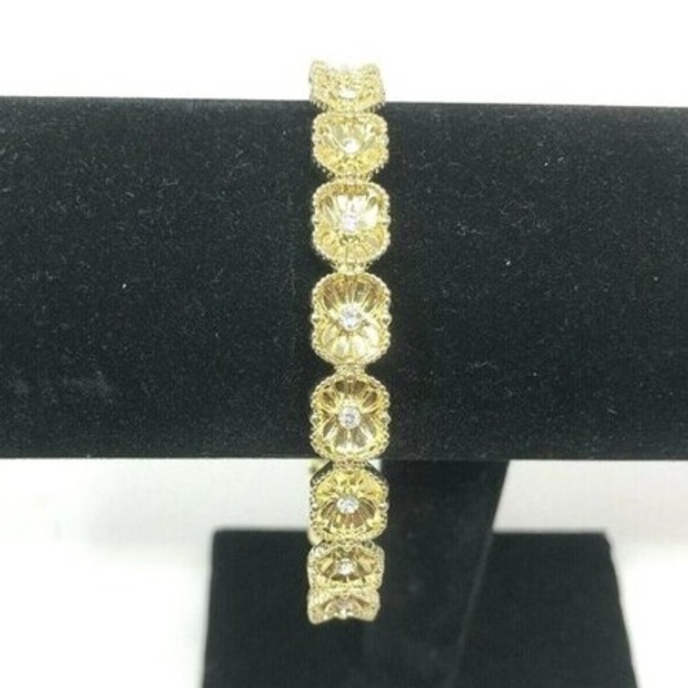 Paula Abdul Bracelet Goldtone Rhinestone Floral Embellished Bangle Large